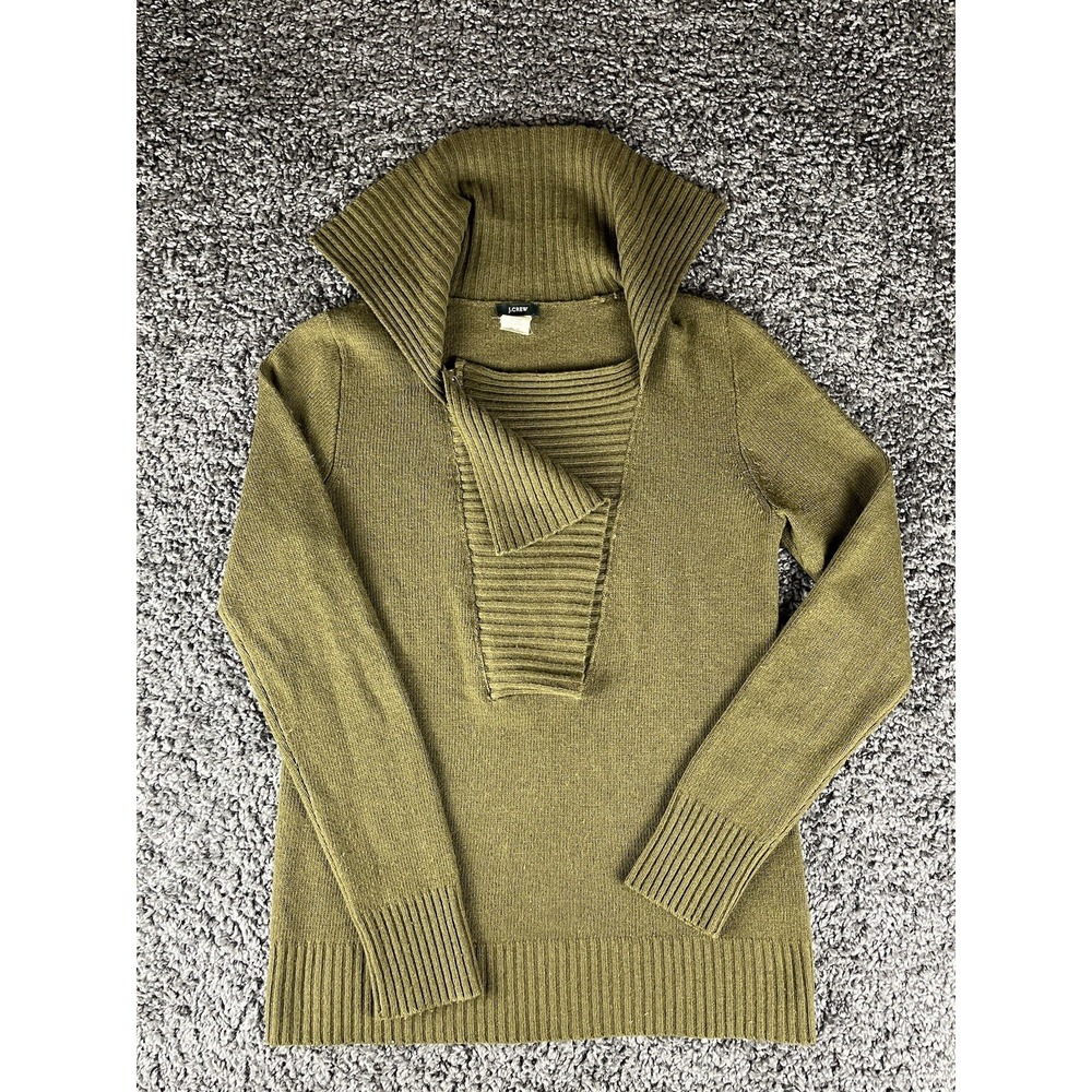 J. Crew Women's Asymmetrical Zip Neck Ruffle Cashmere Wool Ribbed Sweater Small